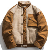 Manteau Sherpa à poches patchwork color block